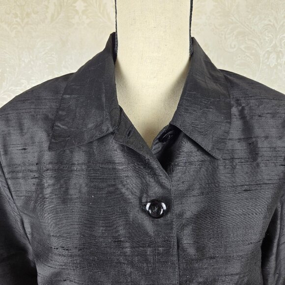 Tunque Nights Size Medium 100% Silk Black Button Up Jacket Embroidered Whimsical - Picture 3 of 16
